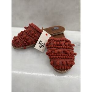 Billabong Women's Pom Pom Slide Sandals Rust Textile Size 7 Casual